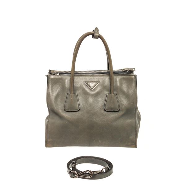 Prada Grey Leather 2way Tote Bag