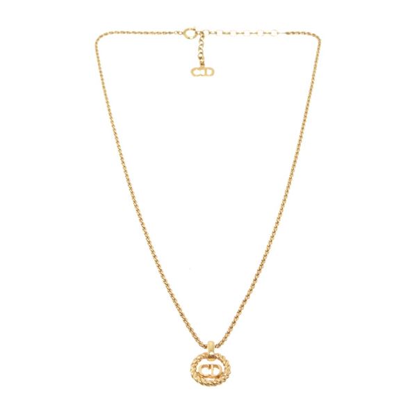 Christian Dior Gold-tone CD Pendant Charm Necklace