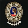 Image 2 : Vintage French 14k Gold Hand Painted Portrait Detailed Pearl Pin Brooch Pendant