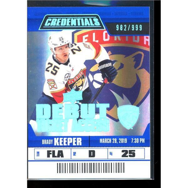 2019-20 Upper Deck Credentials #89 Brady Keeper 982/999 RC