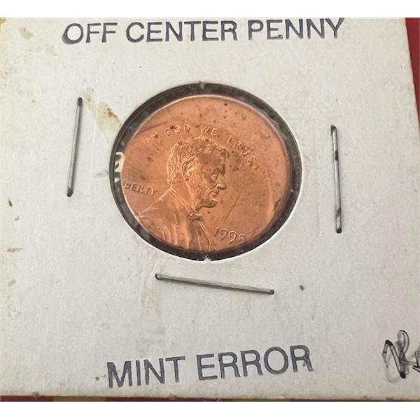 1999 Lincoln Cent MS-63 RD...Mint Error Struck off Center