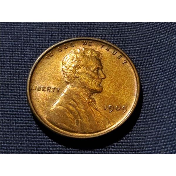 1909 VDB LINCOLN WHEAT CENT MS60 RED