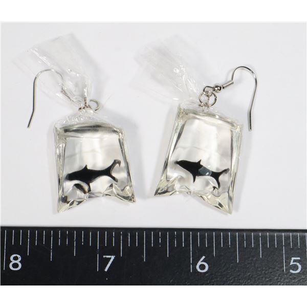 NEW  SHARK IN A BAG  DROP EARRINGS