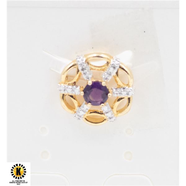 #37-UNHEATED PURPLE AMETHYST & CZ PENDANT