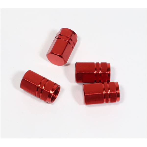 NEW 4PC RED METALLIC TIRE VALVE COVERS