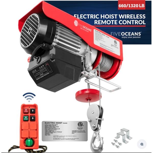 NEW FIVE OCEANS 1320 LBS ELECTRIC WIRE HOIST WITH