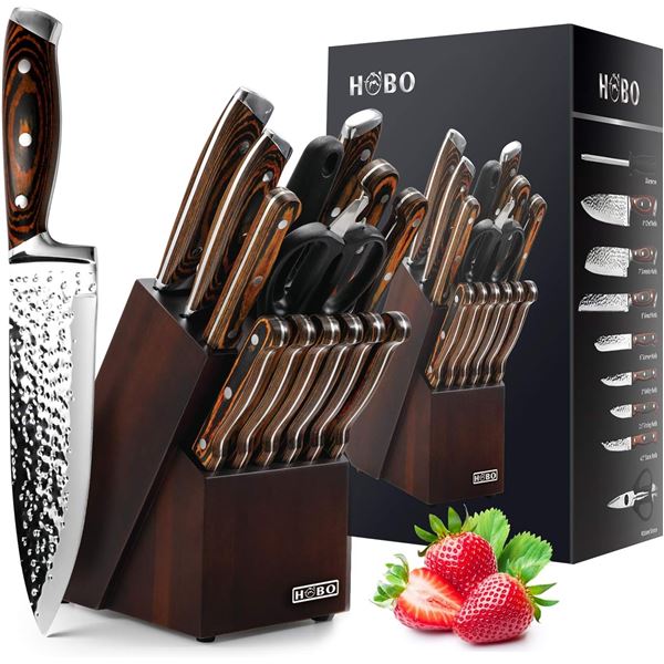 NEW 15 PIECE HOBO WOODEN HANDLED KNIFE SET WITH