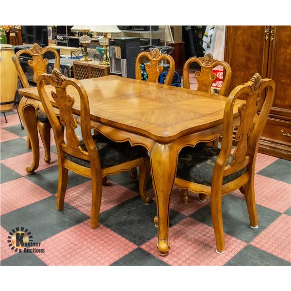 WOOD TONE TABLE WITH 5 CHAIRS 68" X 42" X 31"