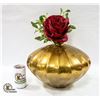 Image 1 : LARGE BRASS PLANTER VASE WITH SILK FLOWERS