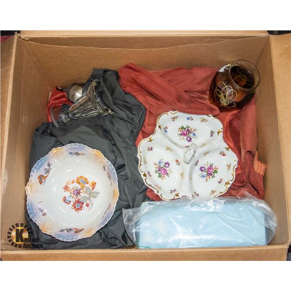 BOX OF VARIOUS COLLECTOR BOWLS + PLATES, TABLE