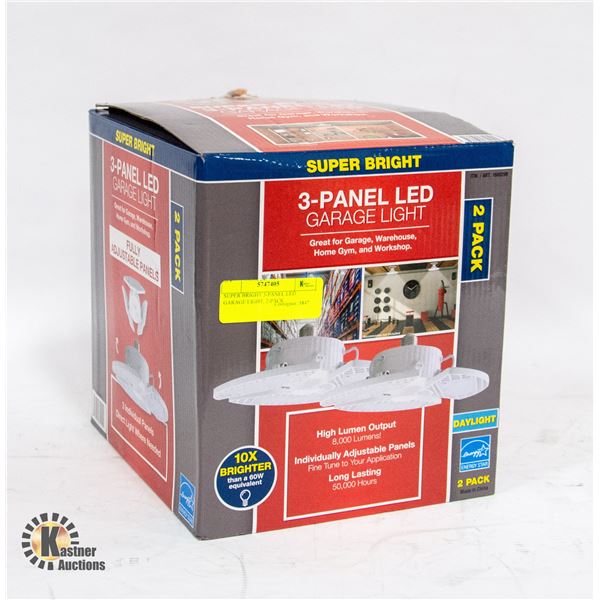 SUPER BRIGHT 3-PANEL LED GARAGE LIGHT, 2-PACK