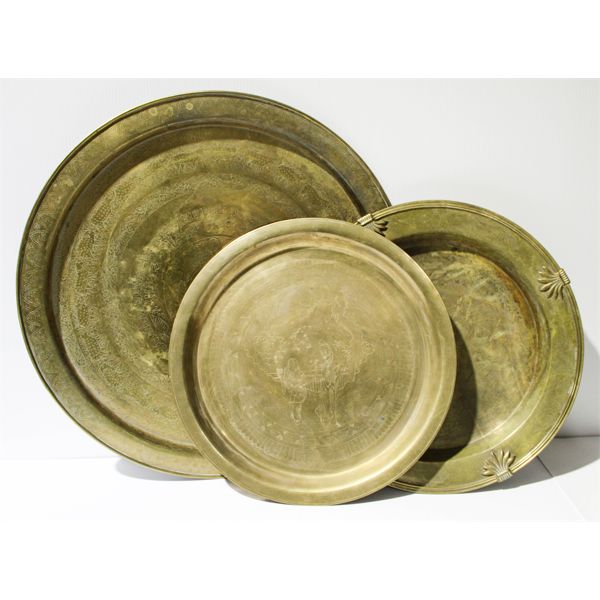3 BRASS ORIENTAL THEMED TRAYS
