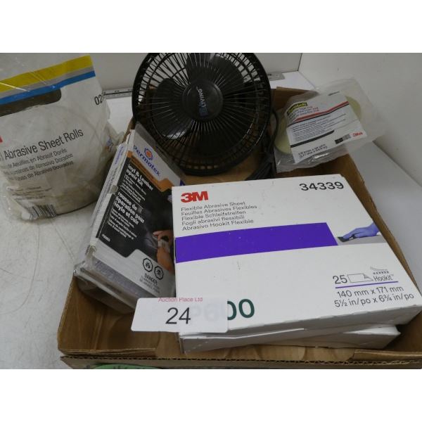 3m sandpaper products, desk fan, vinyl repair kit