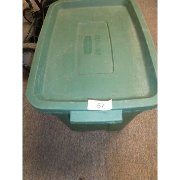 Green tote bin, extension cords