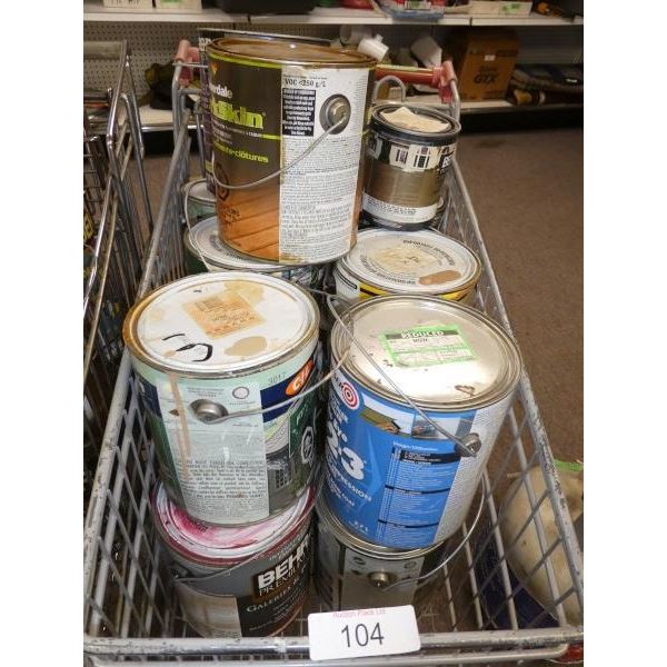 Assorted paint products, shopping cart not inc