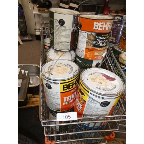 Assorted paint products, shopping cart not inc
