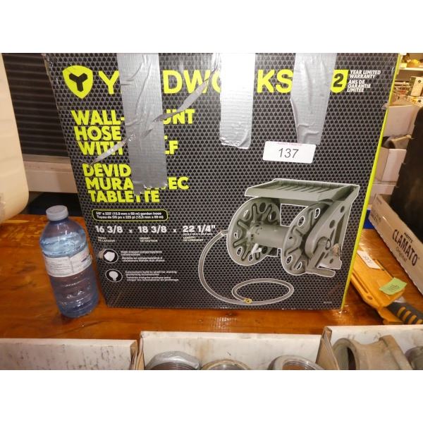 Yardworks wall mount hose reel with shelf