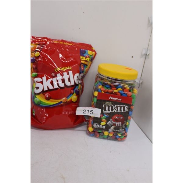 3 Lb bag of skittles, 3 Lb jar of M&Ms