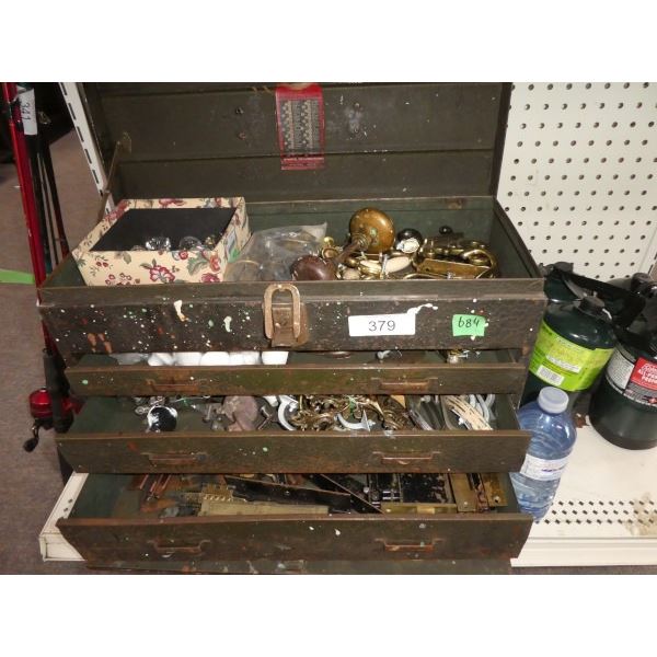 Tool box with misc furniture knobs & door