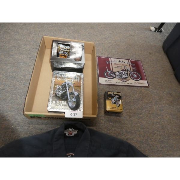 Harley davidson shirt and memorabilia