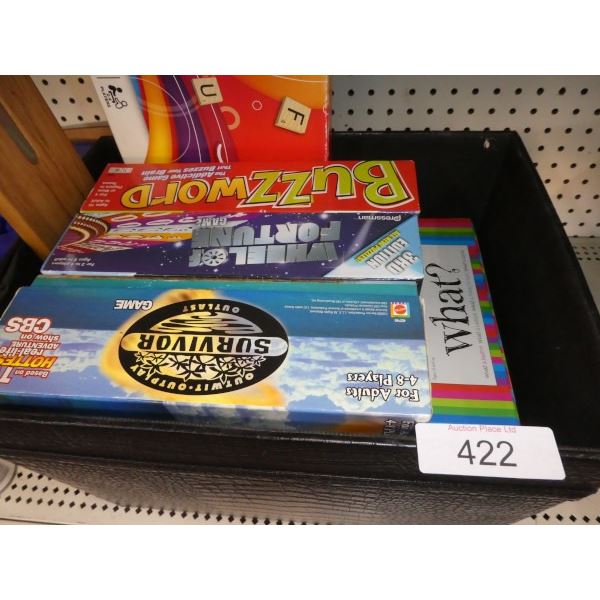 Board games: Wheel of fortune, scrabble, buzz