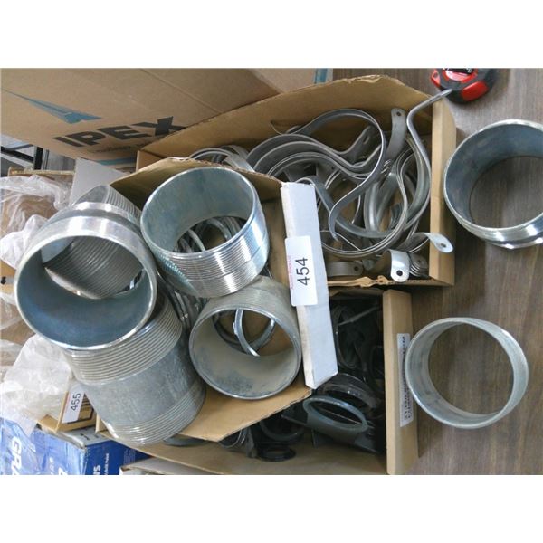 Metal pipe wall hangers, threaded metal couplings