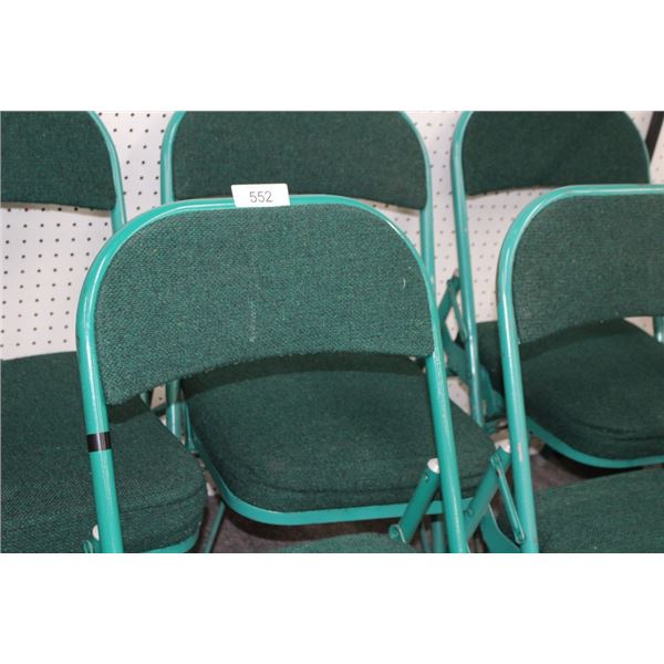 7 green folding chairs