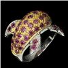 Image 2 : Natural Unheated  Rhodolite Garnet & Emerald Dolphin Ring