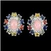 Image 1 : Natural Oval Pink Opal &  Sapphire Earrings