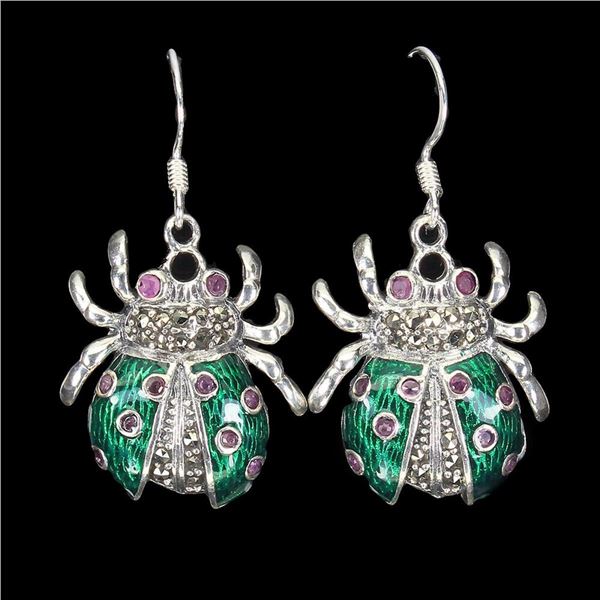 Natural Ruby &  Marcasite Earrings