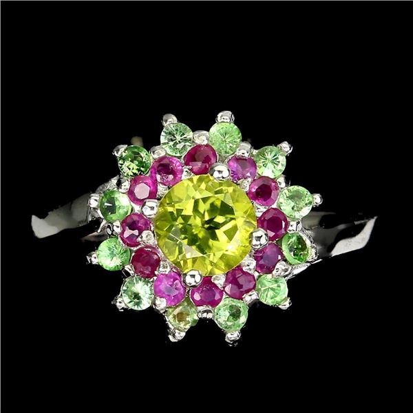 Natural Peridot Ruby Tsavorite Garnet Ring