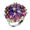 Image 2 : Natural Amethyst  Peridot Rhodolite Garnet Ring