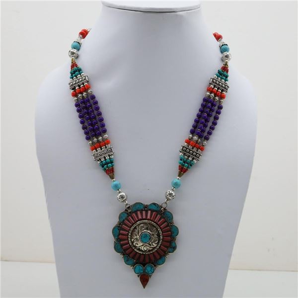 Tibet Hand Made Natural Turquoise & Coral Necklace