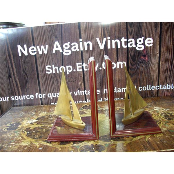 BRASS AND WOOD BOOKENDS