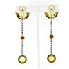 Image 2 : Antonini 18K TT Gold Bezel Citrine Diamond & Ruby Long Dangle Day Night Earrings