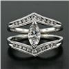 Image 2 : 14K White Gold 1.01 ctw Marquise & Round Cut Diamond Milgrain Wide Open Split Ri