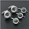 Image 2 : Estate Men's 14k White Gold Round Black Pearl Cuff Links & 3 Button Stud Set