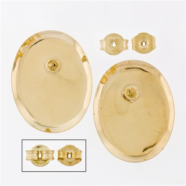 14K Tri Color Gold Dual Finished Tiered Oval Pattern Disk Button Stud Earrings