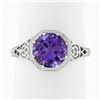 Image 1 : NEW 14k White Gold 1.85 ctw Fine Filigree & Milgrain Work Amethyst Solitaire Rin