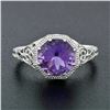 Image 2 : NEW 14k White Gold 1.85 ctw Fine Filigree & Milgrain Work Amethyst Solitaire Rin