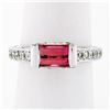 Image 1 : 18k White Gold 2.05 ctw Emerald Cut Pink Tourmaline & Round Diamond Band Ring