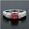 Image 2 : 18k White Gold 2.05 ctw Emerald Cut Pink Tourmaline & Round Diamond Band Ring