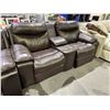 Image 2 : *UNTESTED* 3-PC LEATHER POWER RECLINING THEATER SEATS WITH CUPHOLDERS & STORAGE (MISSING POWER