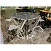 Image 2 : 6 PIECE METAL TILE TOP HEXAGONAL TABLE WITH 4 CHAIRS (1 CHAIR MISSING SEAT)