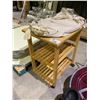 Image 1 : 3 TIER 4 WHEEL WOOD CART & ORNATE OVAL MIRROR