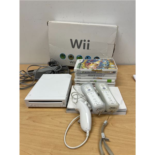 Nintendo Wii with box, games and accessories as pictured - Not tested