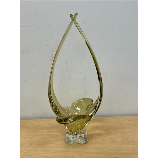 Signed Chalet Canada Stretch Art Glass Basket - Light Green - Approx: 17.5"T 8.5"W