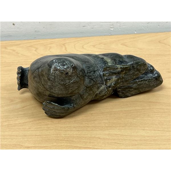 Artist Signed Walrus Soapstone Carving Sculpture - see all photos approx: 7x3.5"
