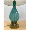Image 4 : Amazing Vintage Turquoise Blue Art Glass / Brass Base Table Lamp