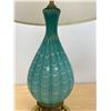 Image 5 : Amazing Vintage Turquoise Blue Art Glass / Brass Base Table Lamp